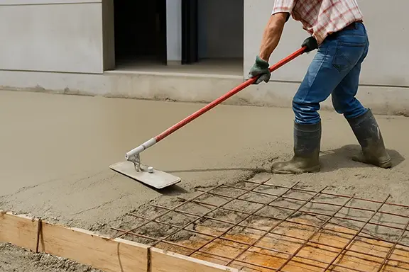 Trabajador alisando el piso de concreto